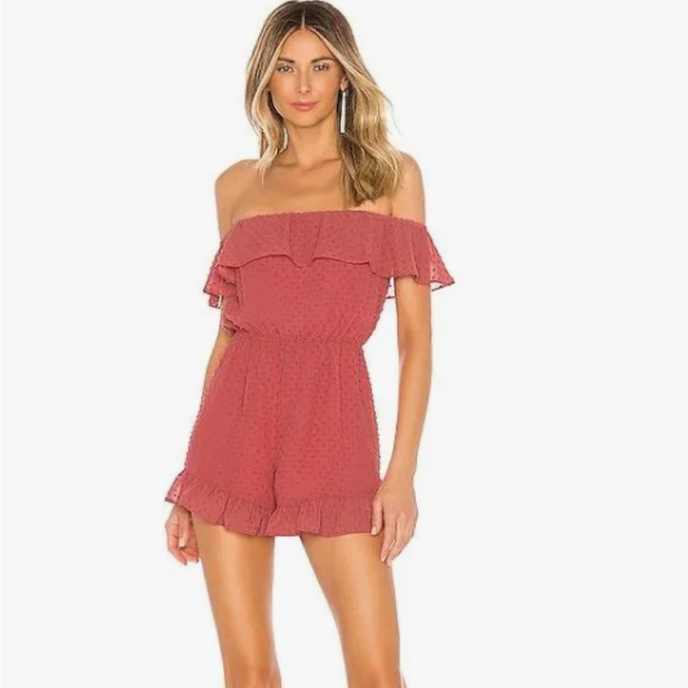 Lovers and Friends off the shoulder Quincy Romper in color “Rose”